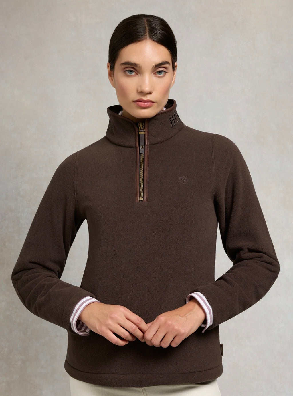 Holland Cooper Country Fleece Quarter Zip Chocolate