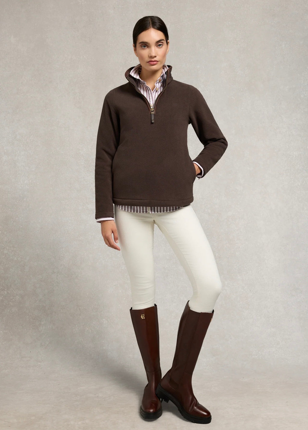 Holland Cooper Country Fleece Quarter Zip Chocolate