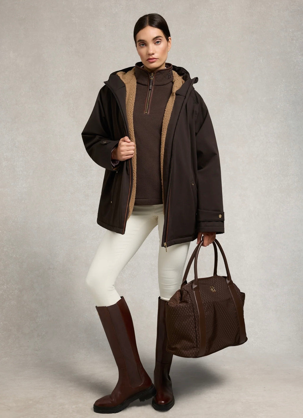 Holland Cooper Country Fleece Quarter Zip Chocolate