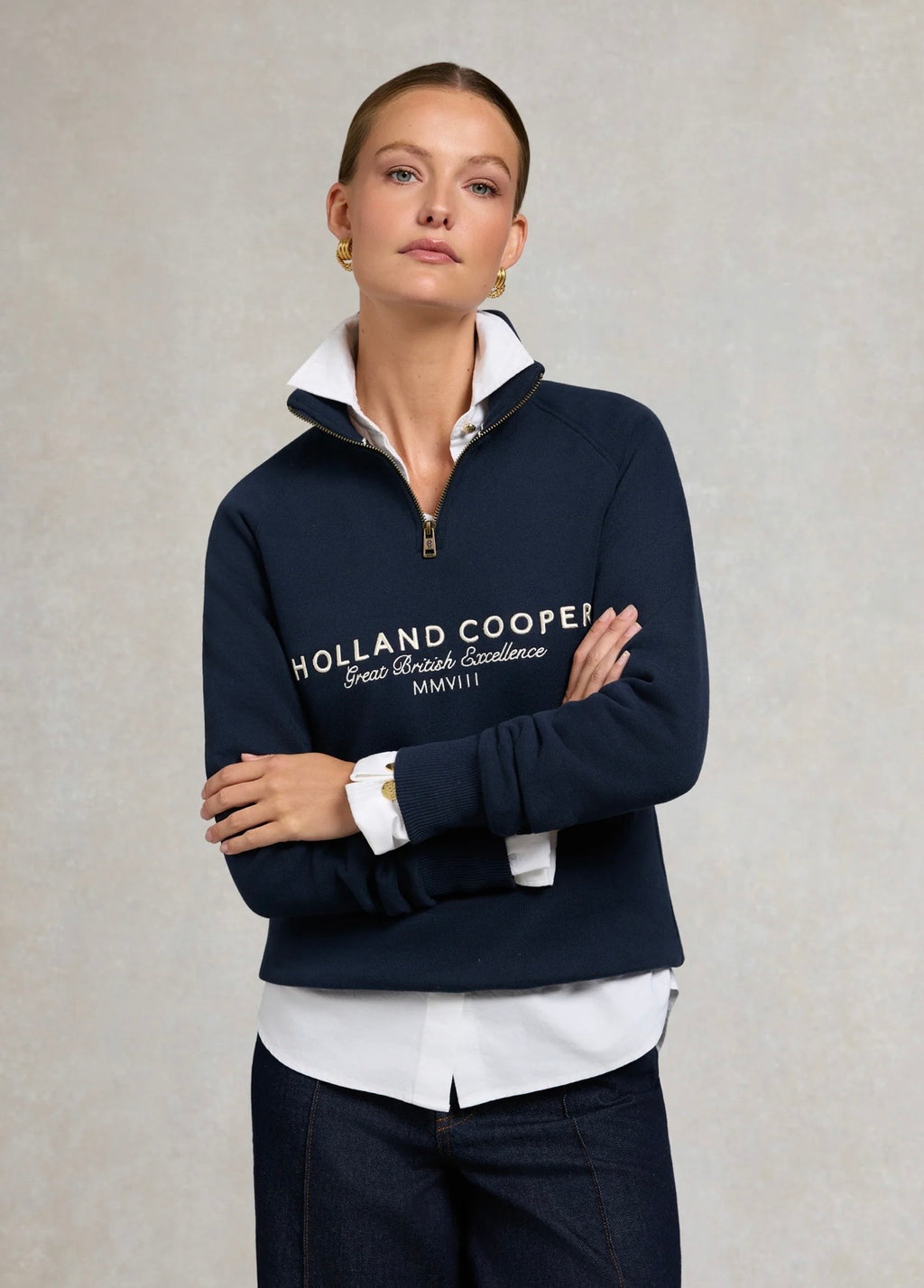 Holland Cooper Sporting Goods Zip Henley Ink Navy