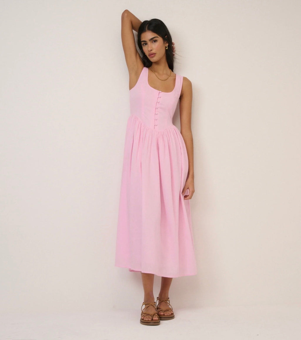 Nobody's Pink Drop Waist Cora Midi Dress