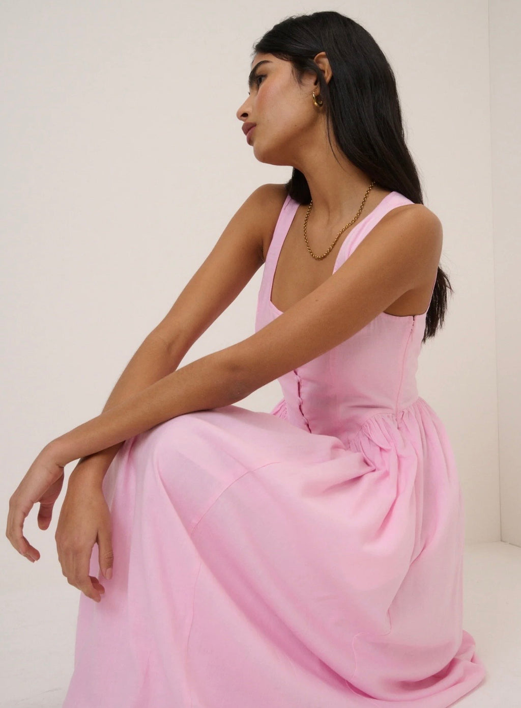 Nobody's Pink Drop Waist Cora Midi Dress