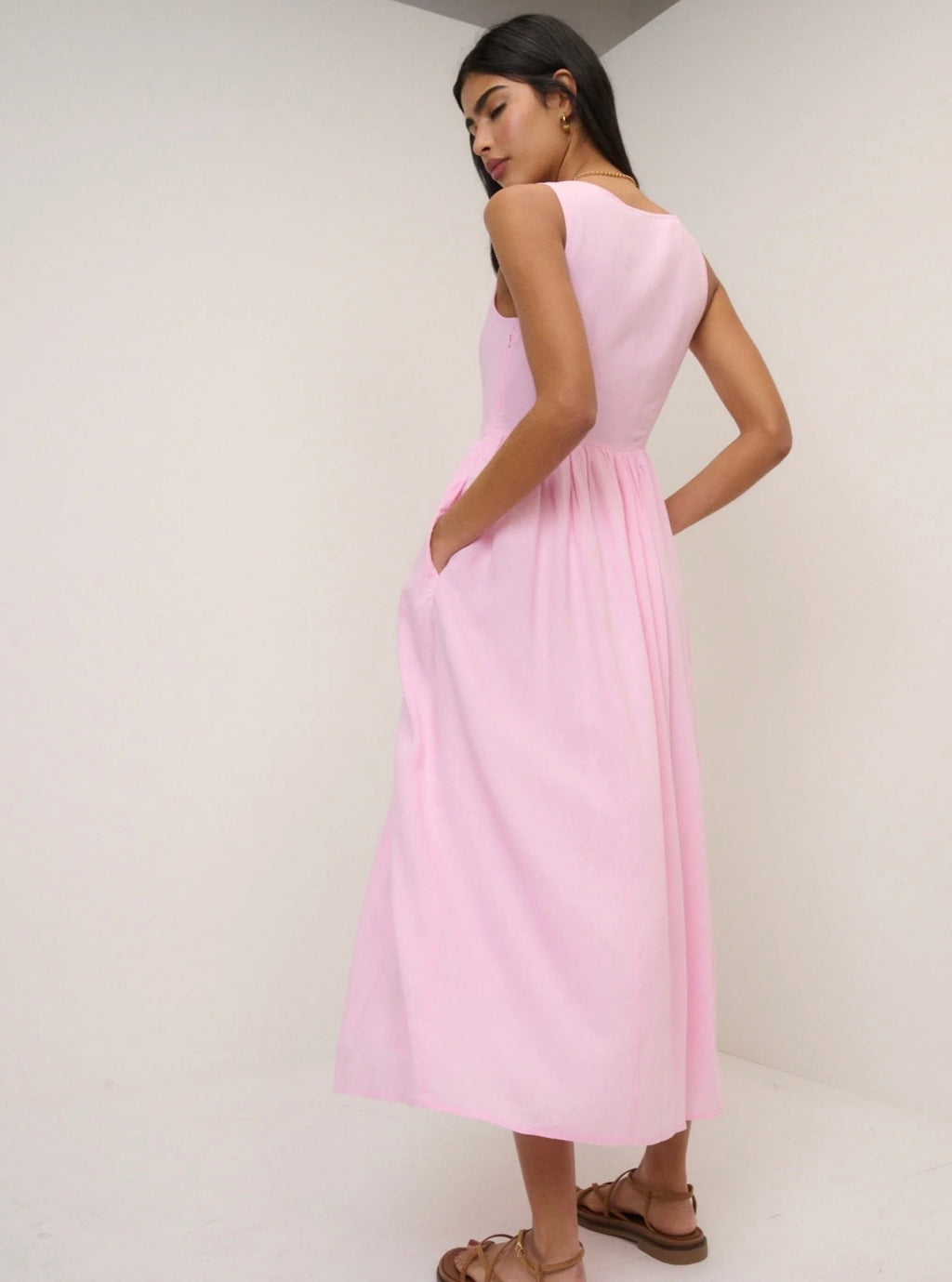 Nobody's Pink Drop Waist Cora Midi Dress