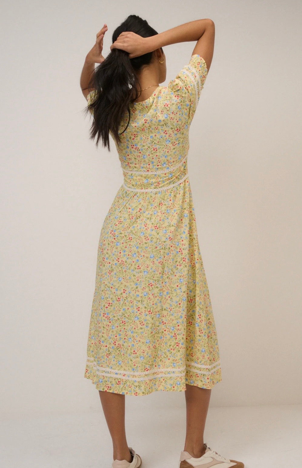 Nobody’s Child Yellow Ditsy Floral Saffy Midi Tea Dress