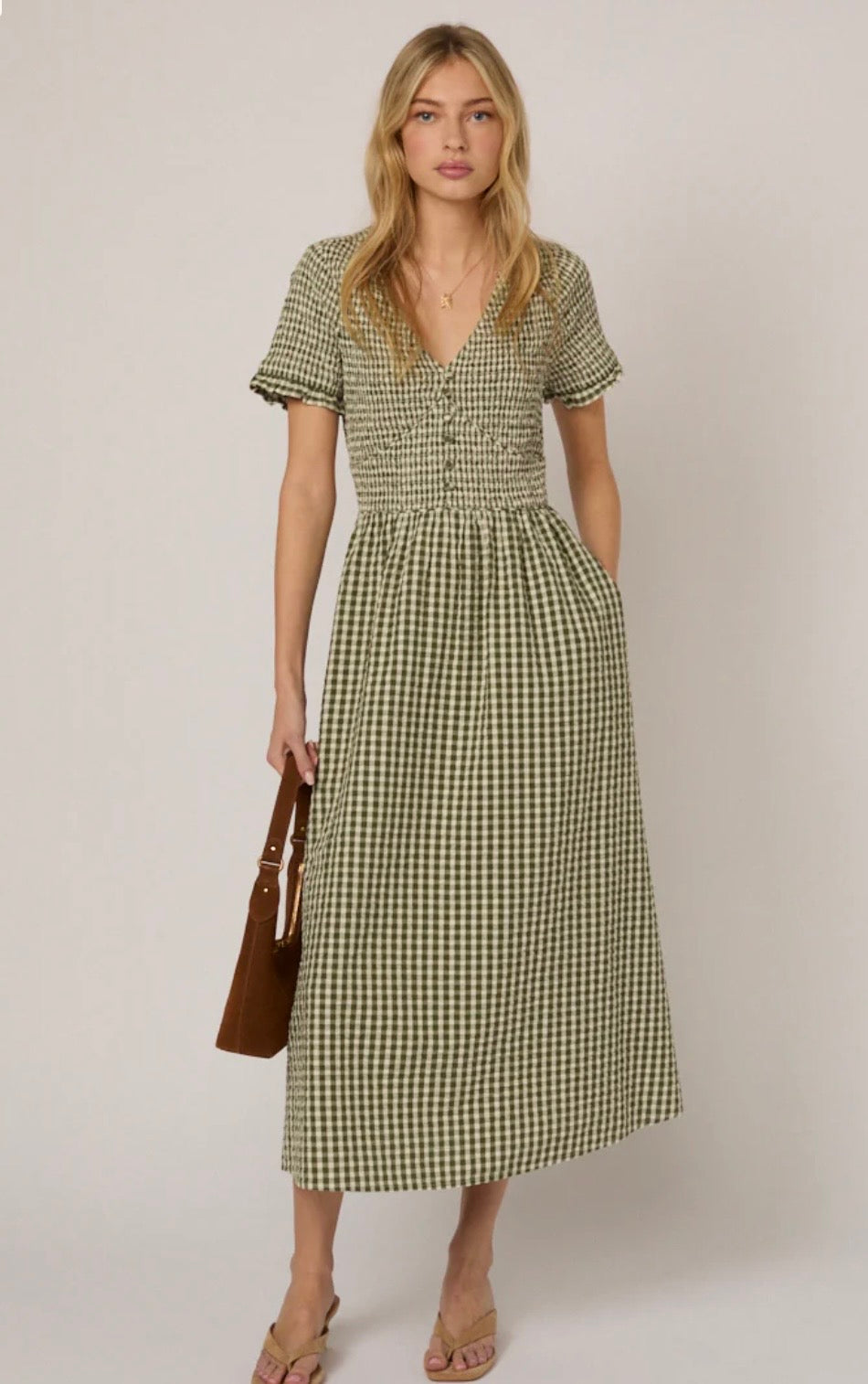 Nobody's Child Green Gingham Eliza Midi Dress
