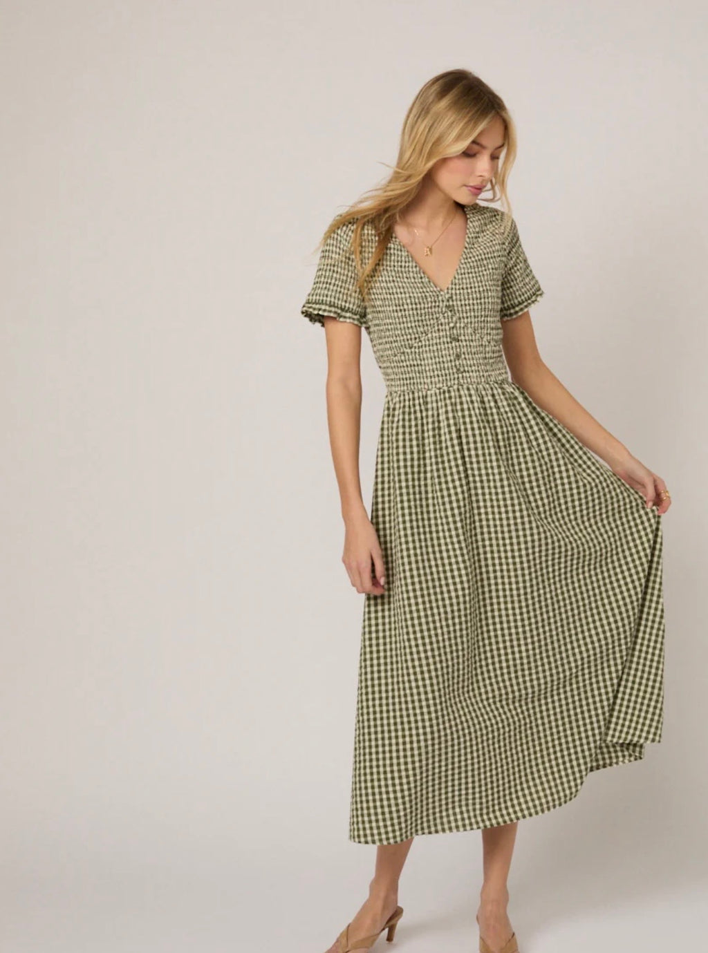 Nobody's Child Green Gingham Eliza Midi Dress