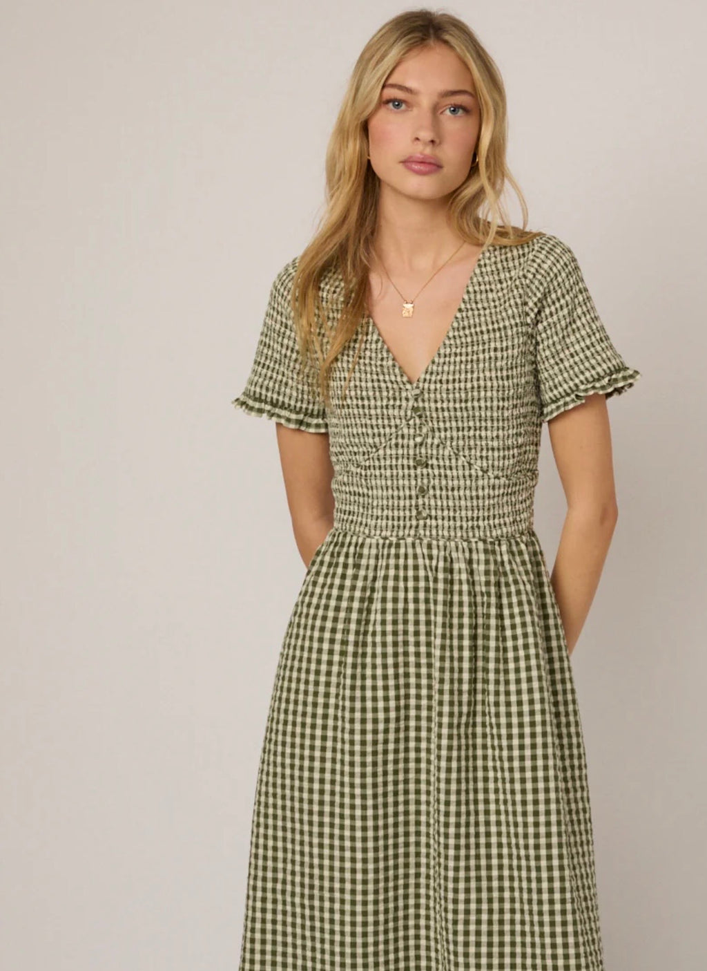 Nobody's Child Green Gingham Eliza Midi Dress