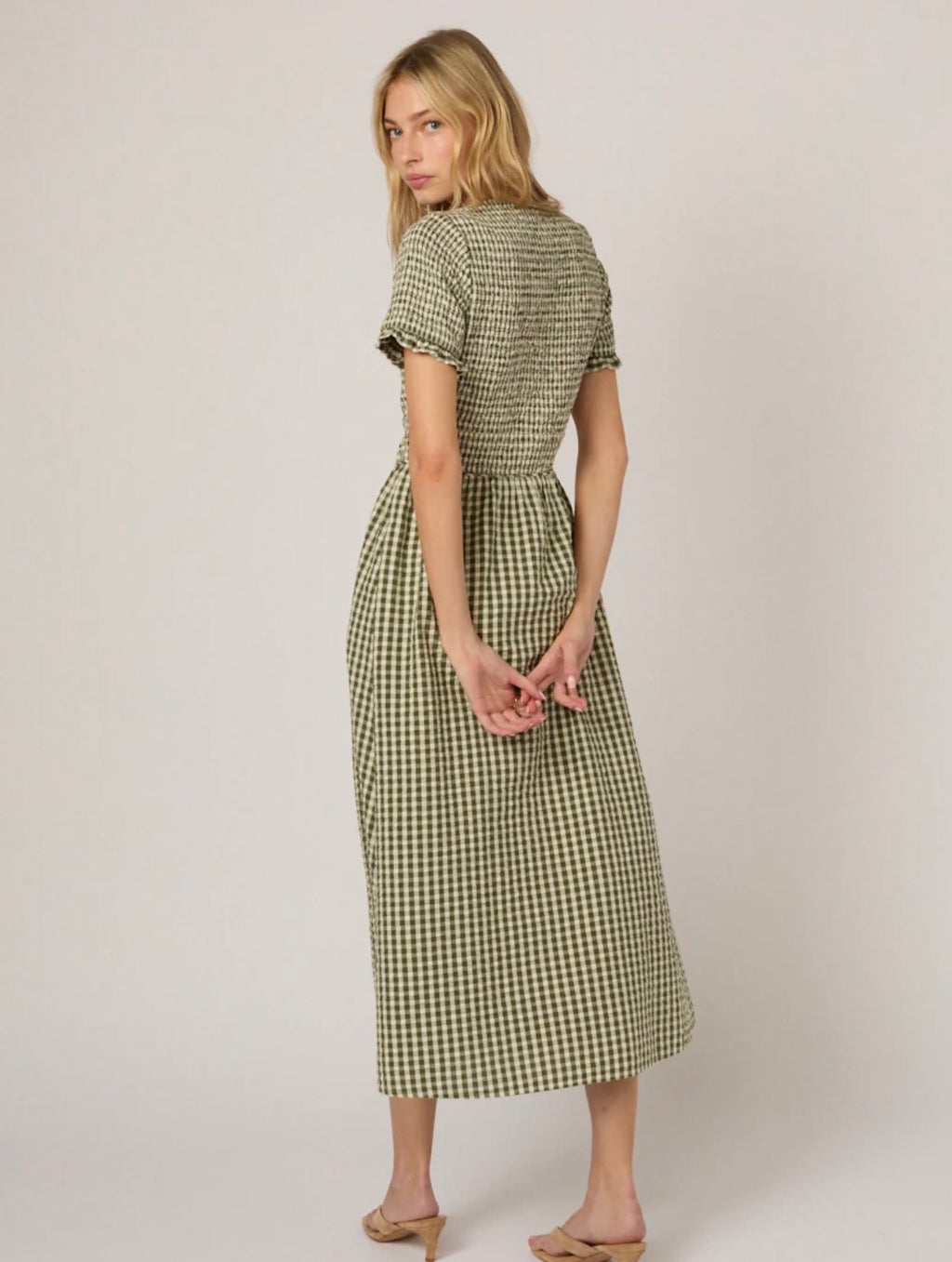 Nobody's Child Green Gingham Eliza Midi Dress