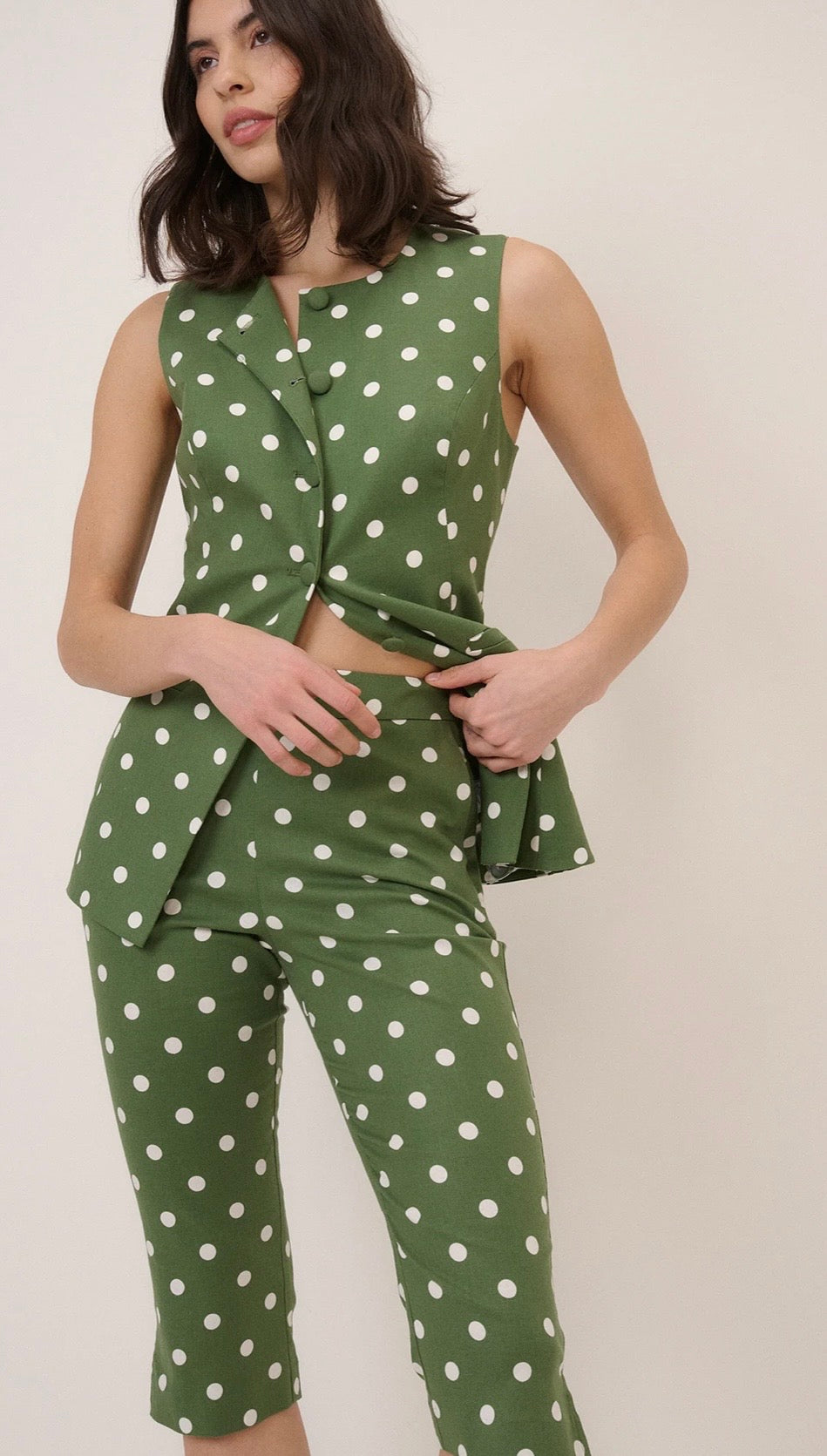 Nobody’s Child Green Polka Dot Capri Trousers