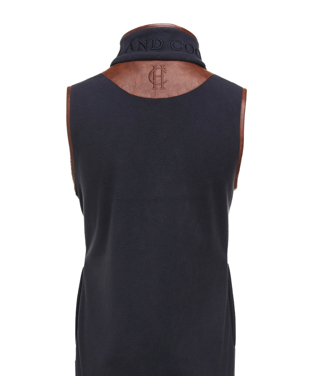 Black sleeveless shirt with brown leather-like back design on a white background