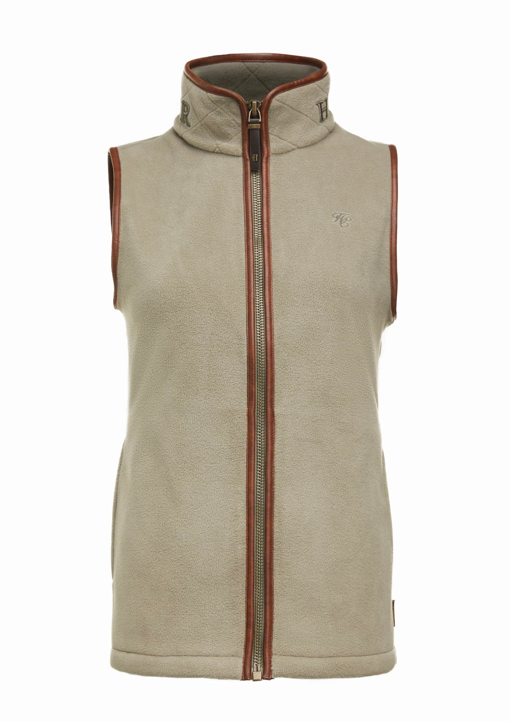 Beige vest with brown zipper on a white background