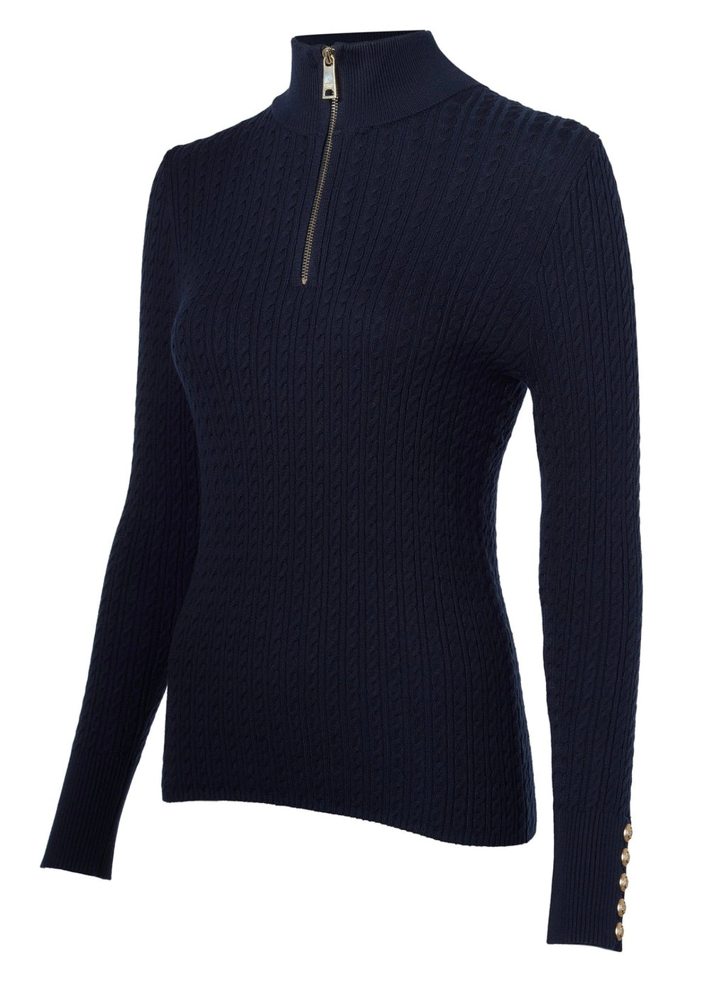 Black ribbed long-sleeve top with a zipper on a white background