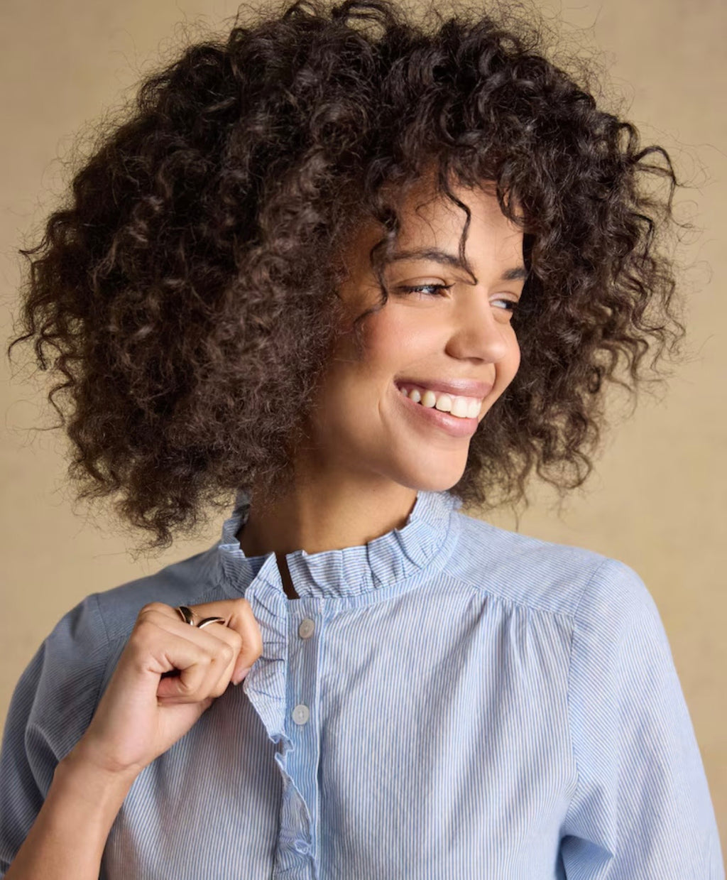 Joules Melanie Blue Short Sleeve Ruffle Blouse