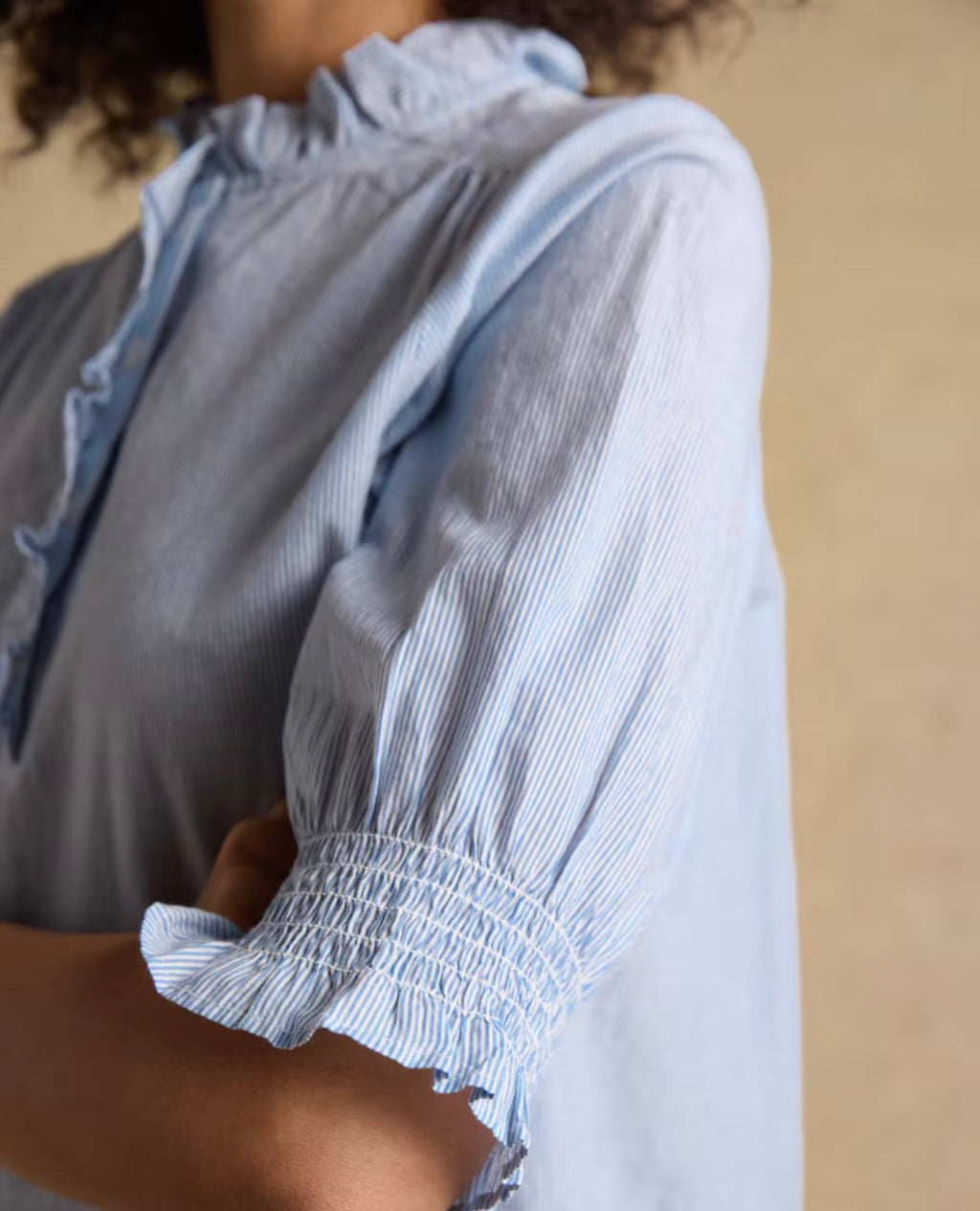 Joules Melanie Blue Short Sleeve Ruffle Blouse