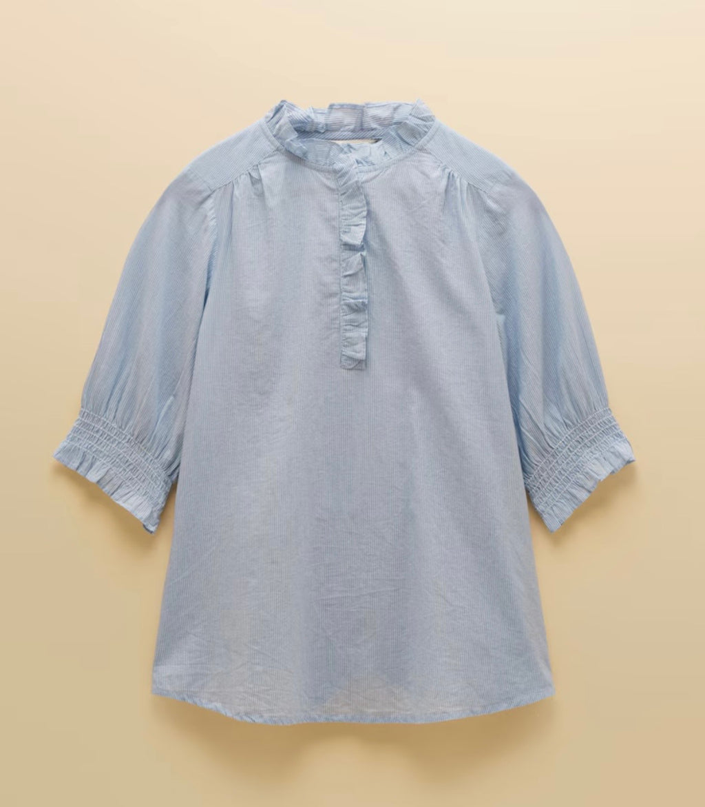 Joules Melanie Blue Short Sleeve Ruffle Blouse