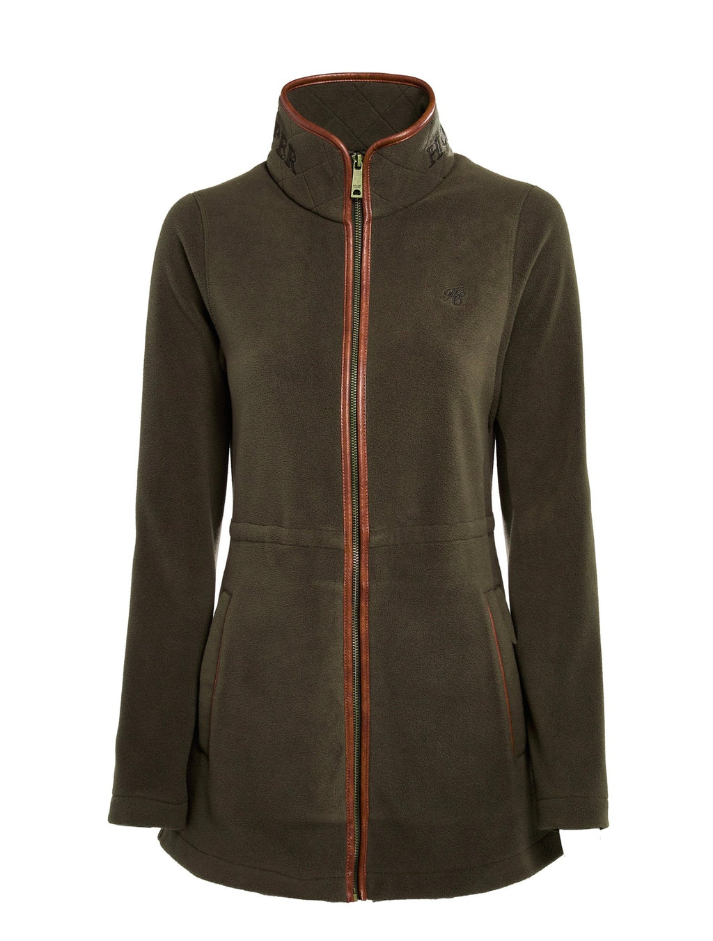 Brown jacket with a zipper on a white background