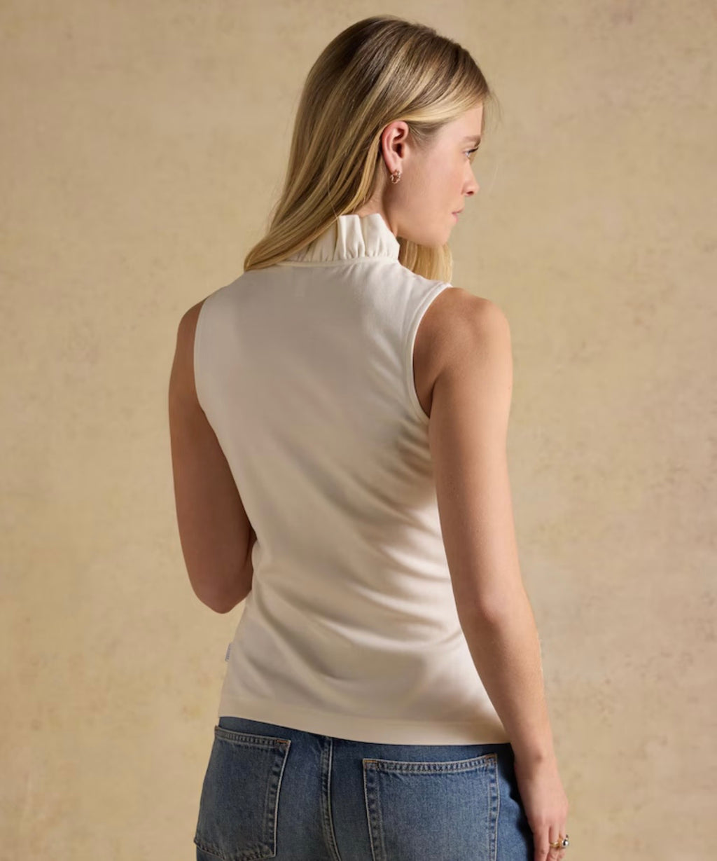 Joules Heidi Cream Sleeveless Frill Neck Jersey Top