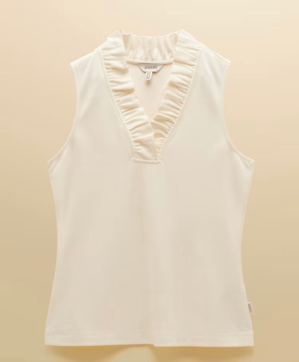Joules Heidi Cream Sleeveless Frill Neck Jersey Top