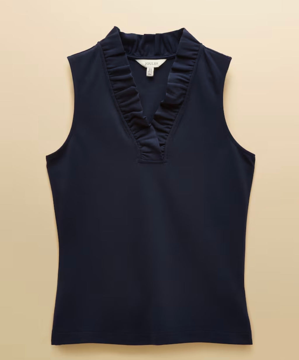 Joules Heidi Navy Sleeveless Frill Neck Jersey Top