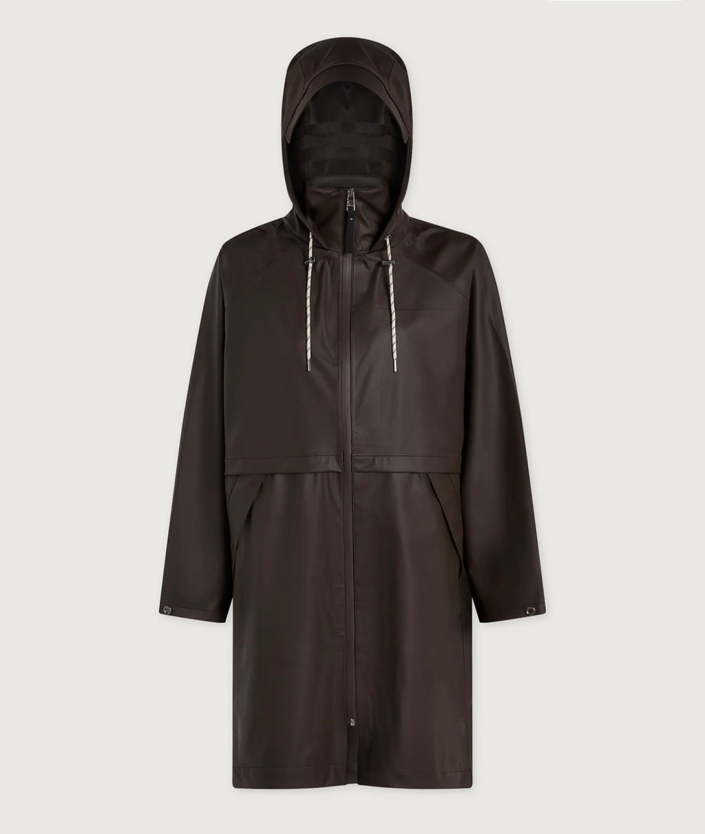 Black raincoat on a light gray background