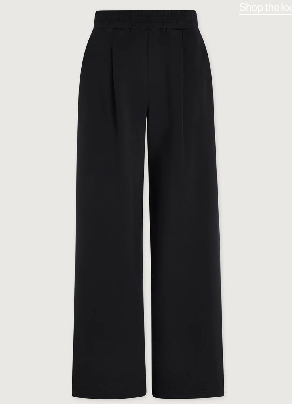 Black wide-leg pants on a light gray background