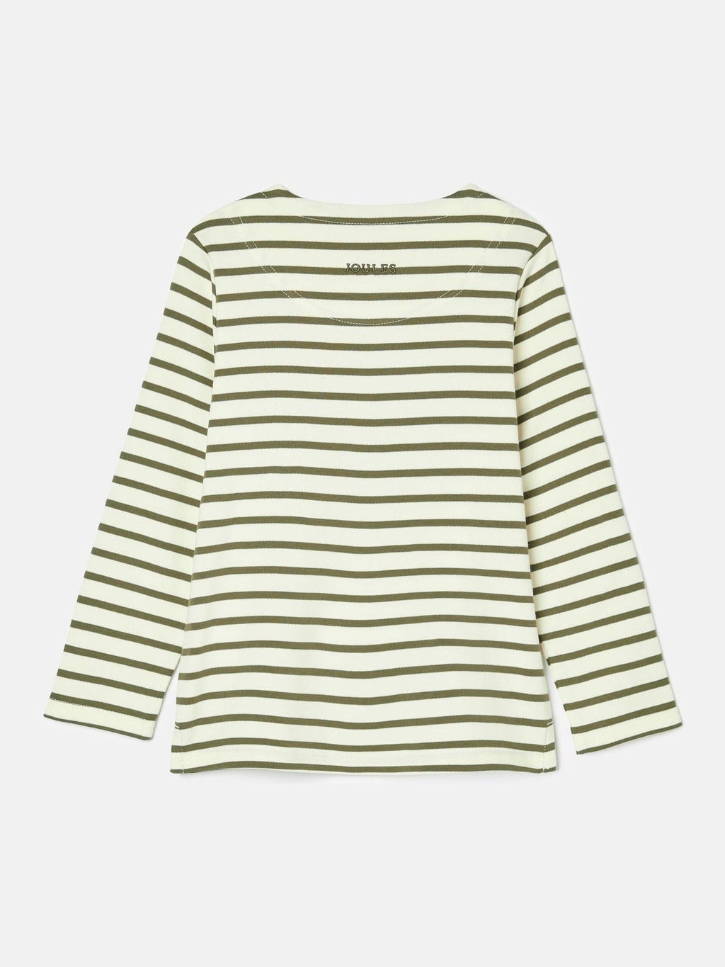 Green and white striped long-sleeve shirt on a light gray background