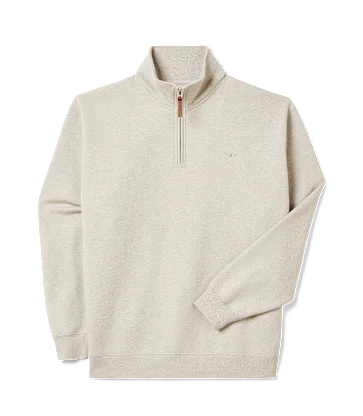 Beige fleece pullover with a zipper on a white background