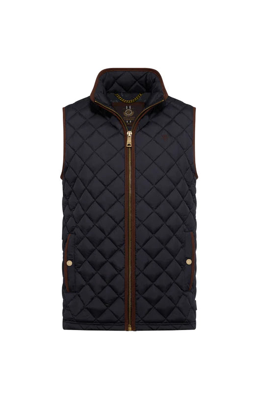 Quilted vest with diamond pattern on a white background