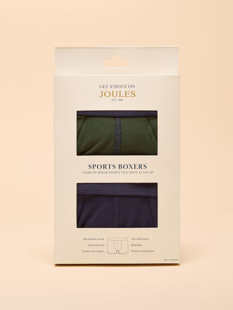 Packaging of sports boxers with Joules branding on a beige background