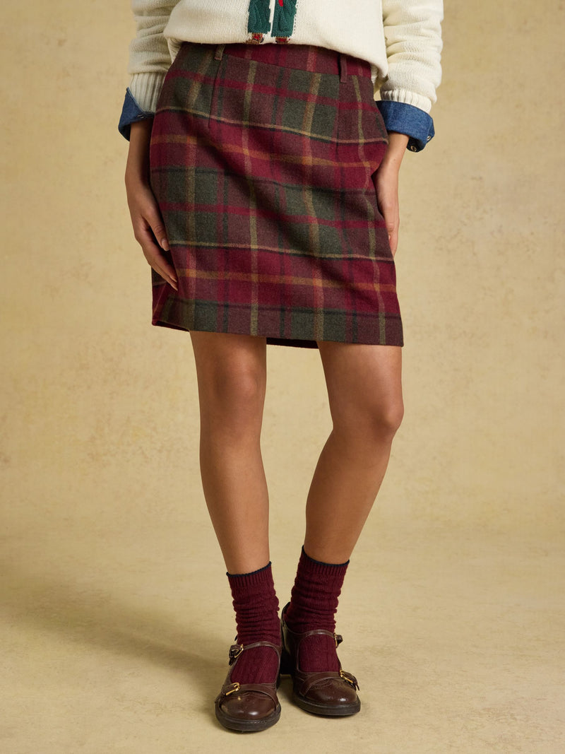 Joules Bramble Rustland Check Short Tweed Wool Blend Skirt