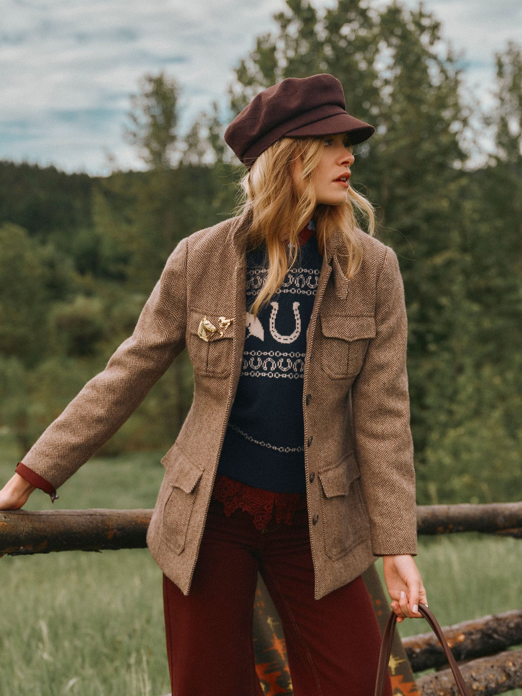Joules Saddlebury Brown Wool Blend Herringbone Jacket