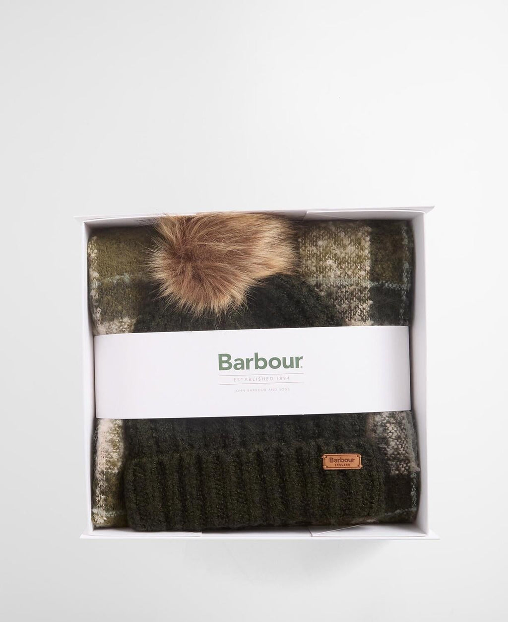 Barbour Saltburn Beanie & Tartan Scarf Gift Set - Ancient/Loden/Dark Green