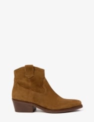 Brown suede ankle boot on a white background