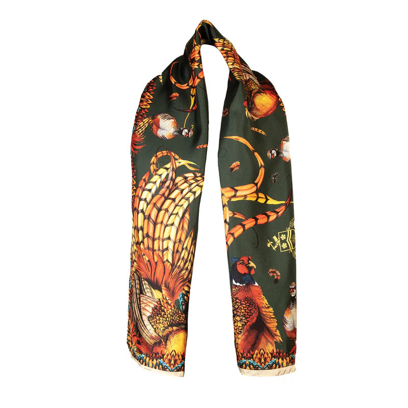 Scarf with bird and nature pattern on a white background