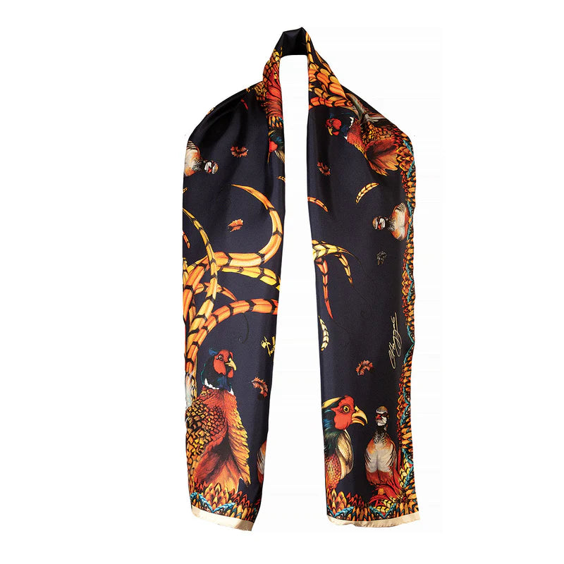 Scarf with bird and floral pattern on a white background
