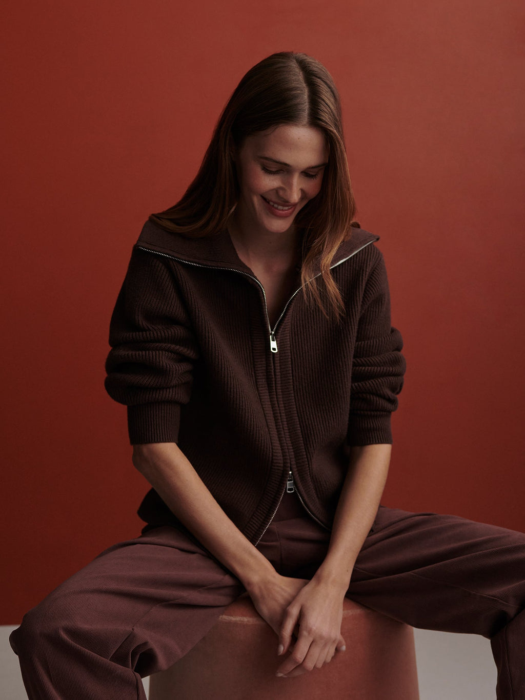 Varley Enrico Zip-Through Knit Jacket - Coffee Bean