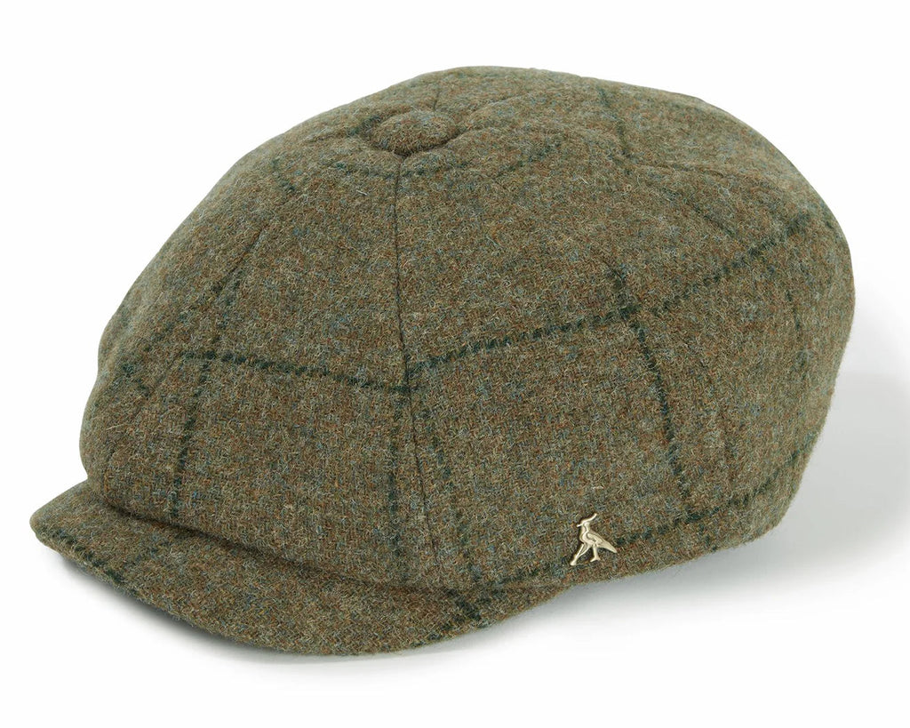 Green checkered flat cap on a white background