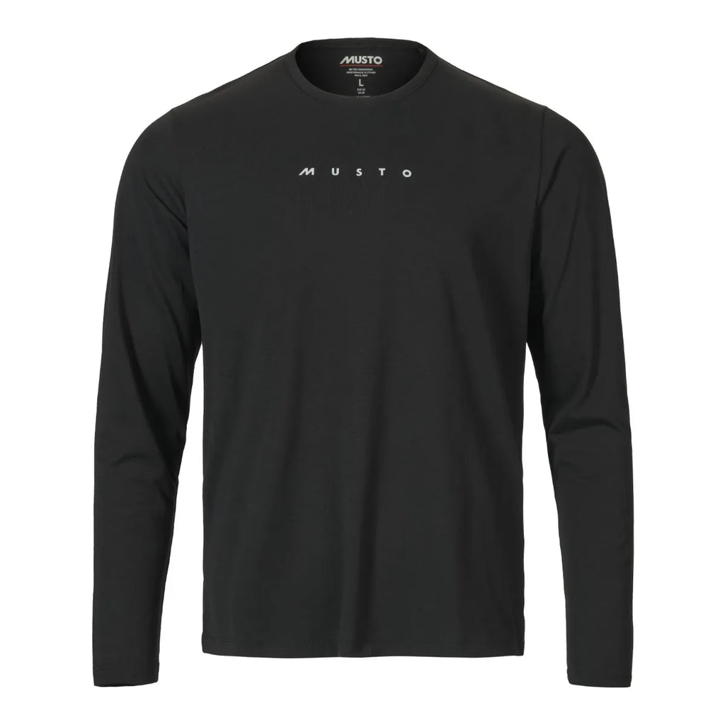 A black long-sleeve t-shirt on a white background