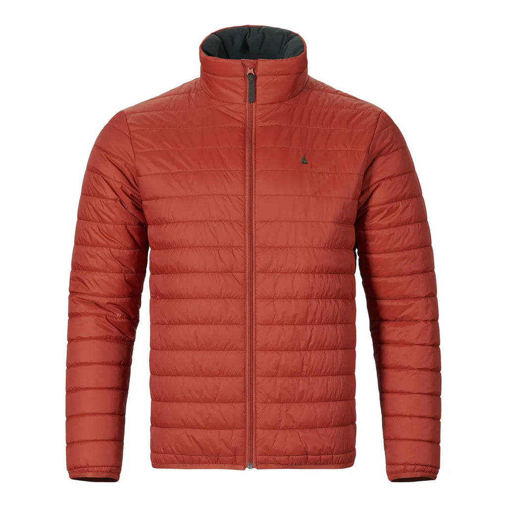 Red puffer jacket on a white background