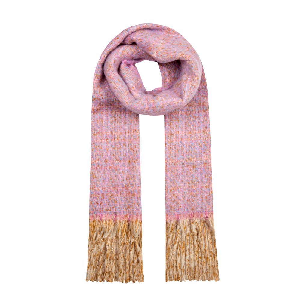 Pink scarf with tassels on a white background