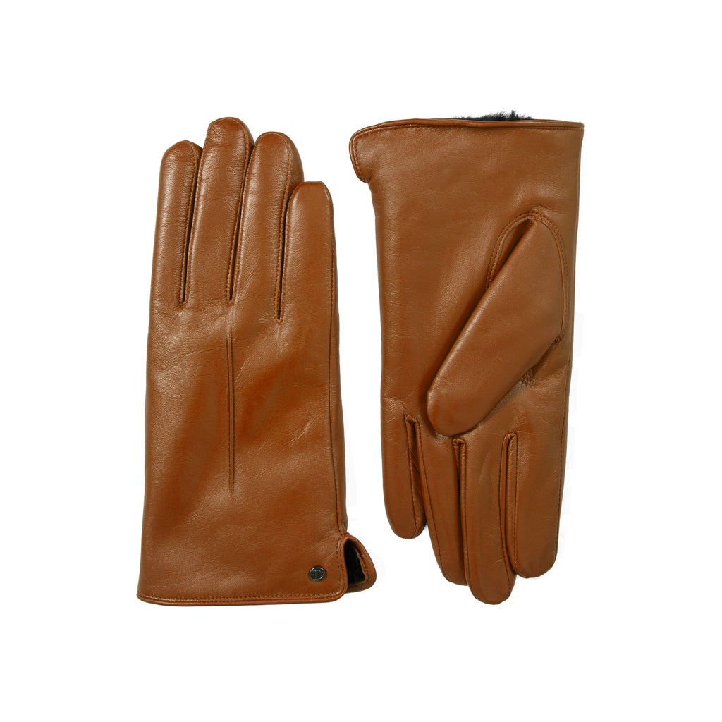 Pair of brown leather gloves on a white background